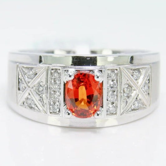 天然橙紅剛玉男戒 YM00063